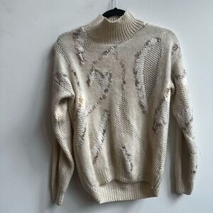 Vintage Lauren Hansen Women's Hand Knitted Mock Neck Long Sleeve Tan Sweater Siz